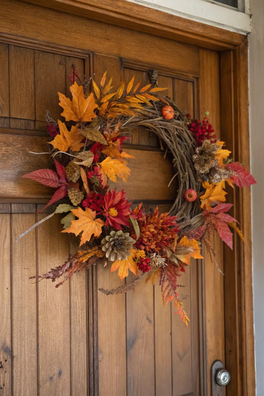 A charming fall wreath welcoming the season.