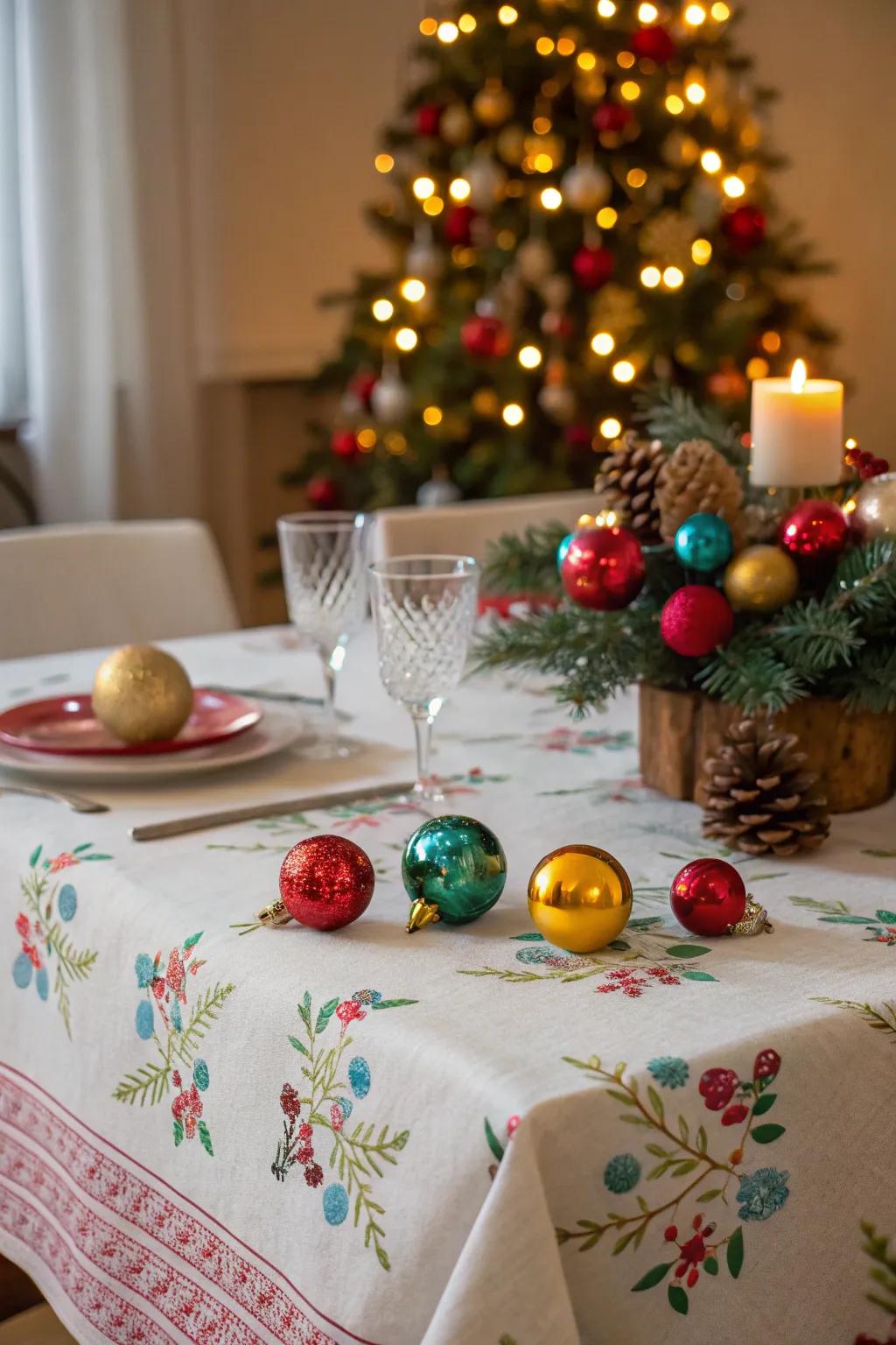 Ornaments add a whimsical touch to your holiday table.