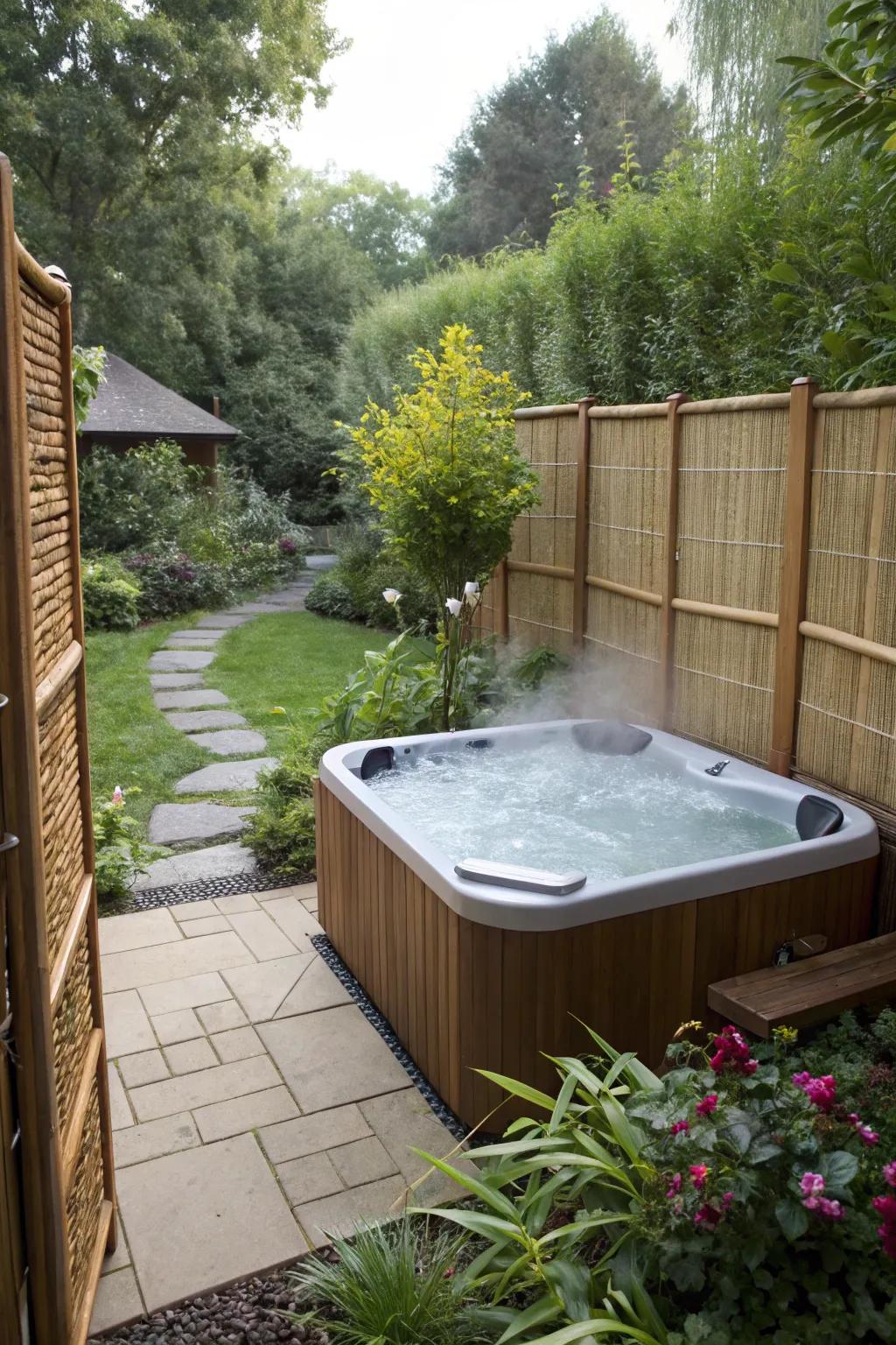 Bamboo screens bring a touch of nature to your hot tub area.