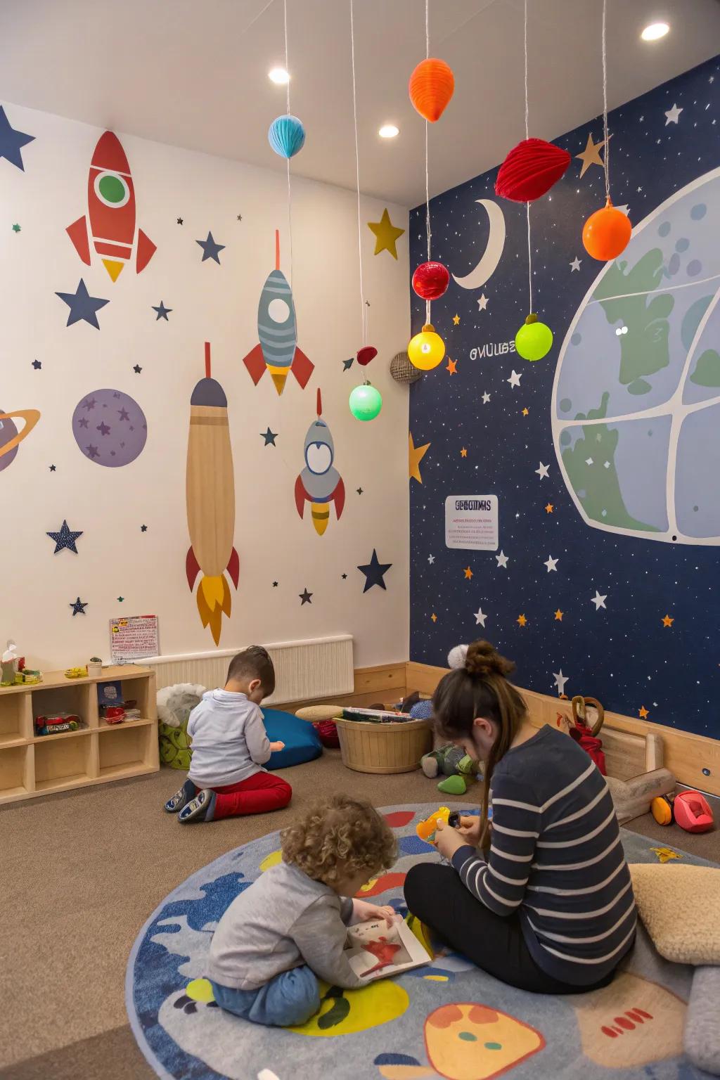 A cosmic adventure awaits in this space-themed classroom.