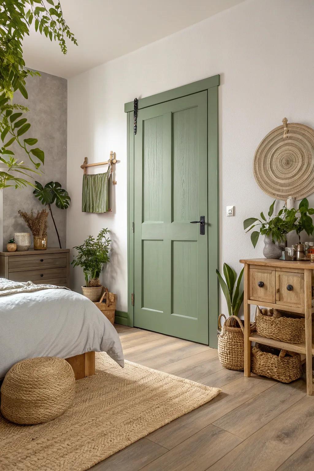 Earthy green doors that offer a touch of tranquility.