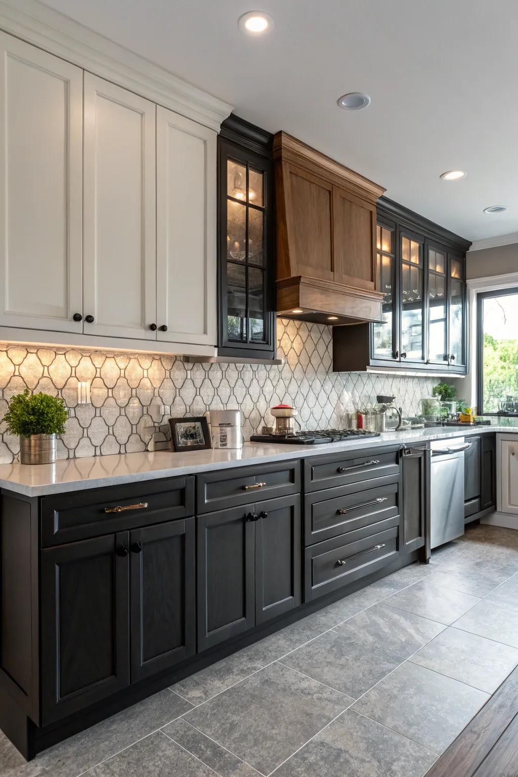 Two-tone cabinets add depth and contrast to your kitchen space.