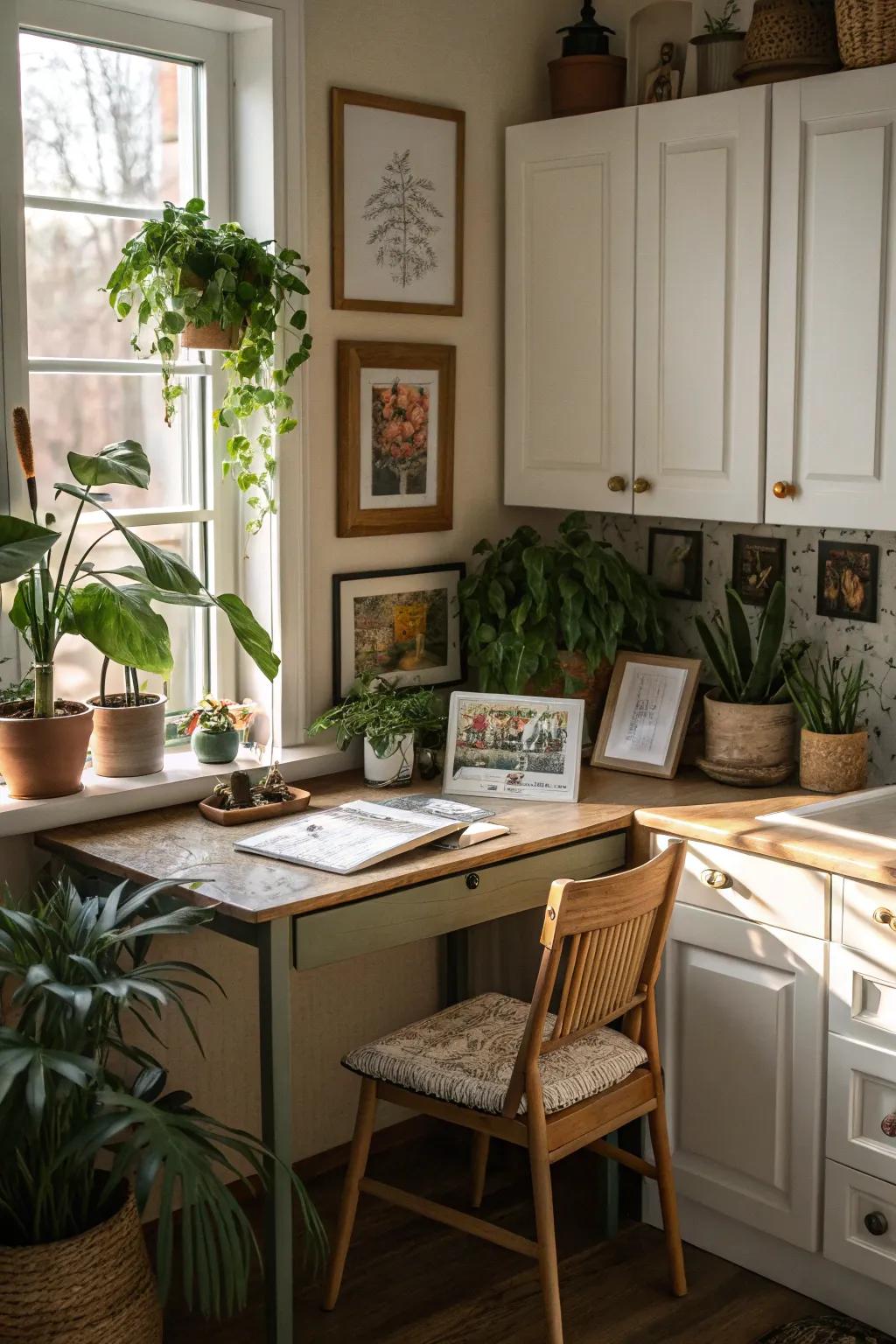 Personal touches like plants and artwork make your nook feel like home.