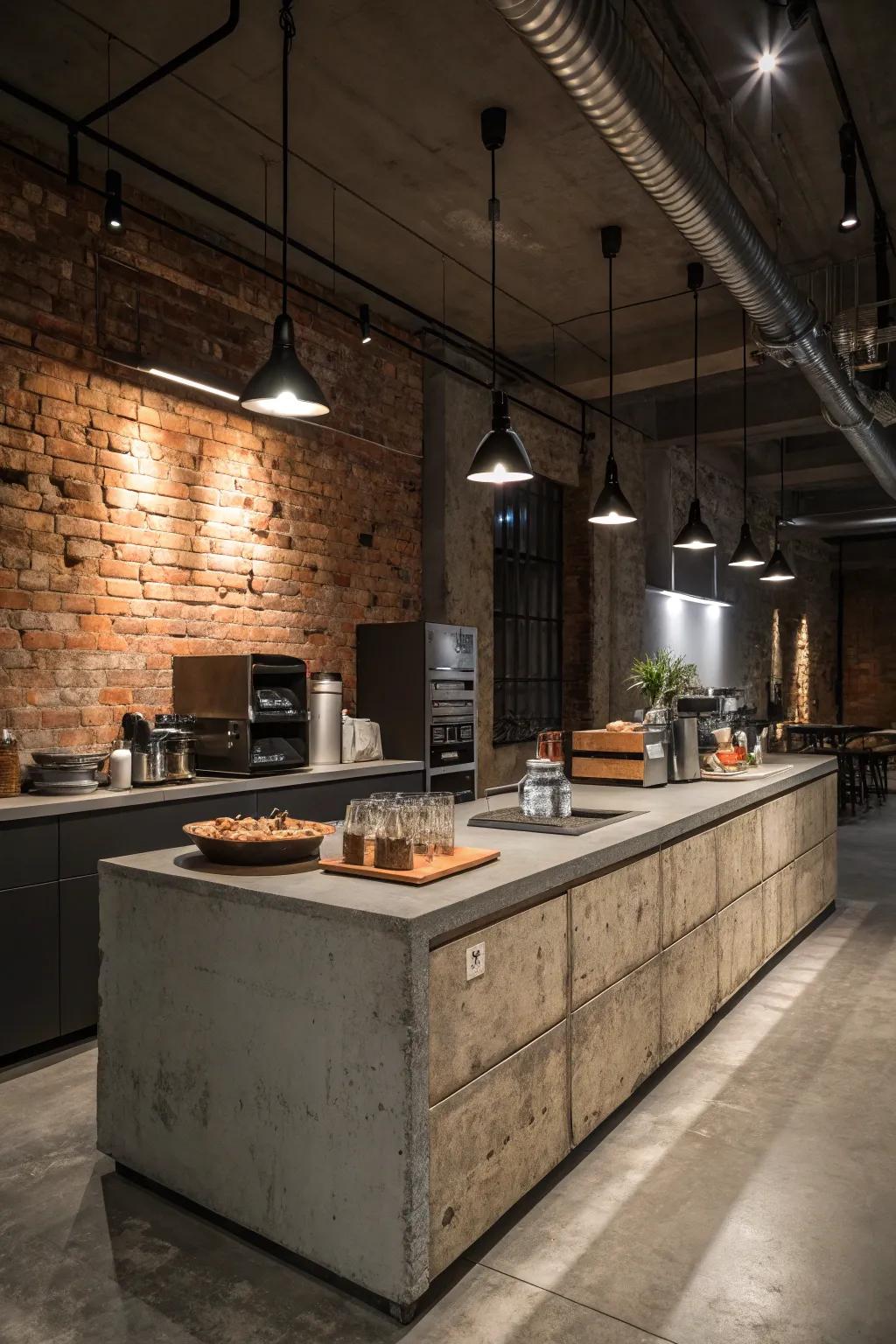 Concrete worktops bring a raw, urban edge to kitchen spaces.