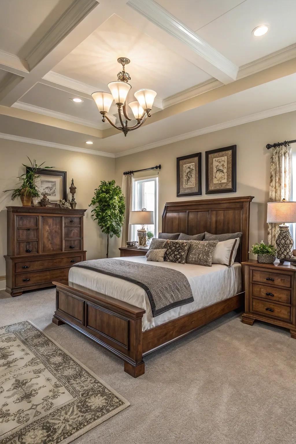 A harmonious blend of modern and classic styles brings timeless elegance to this bedroom.