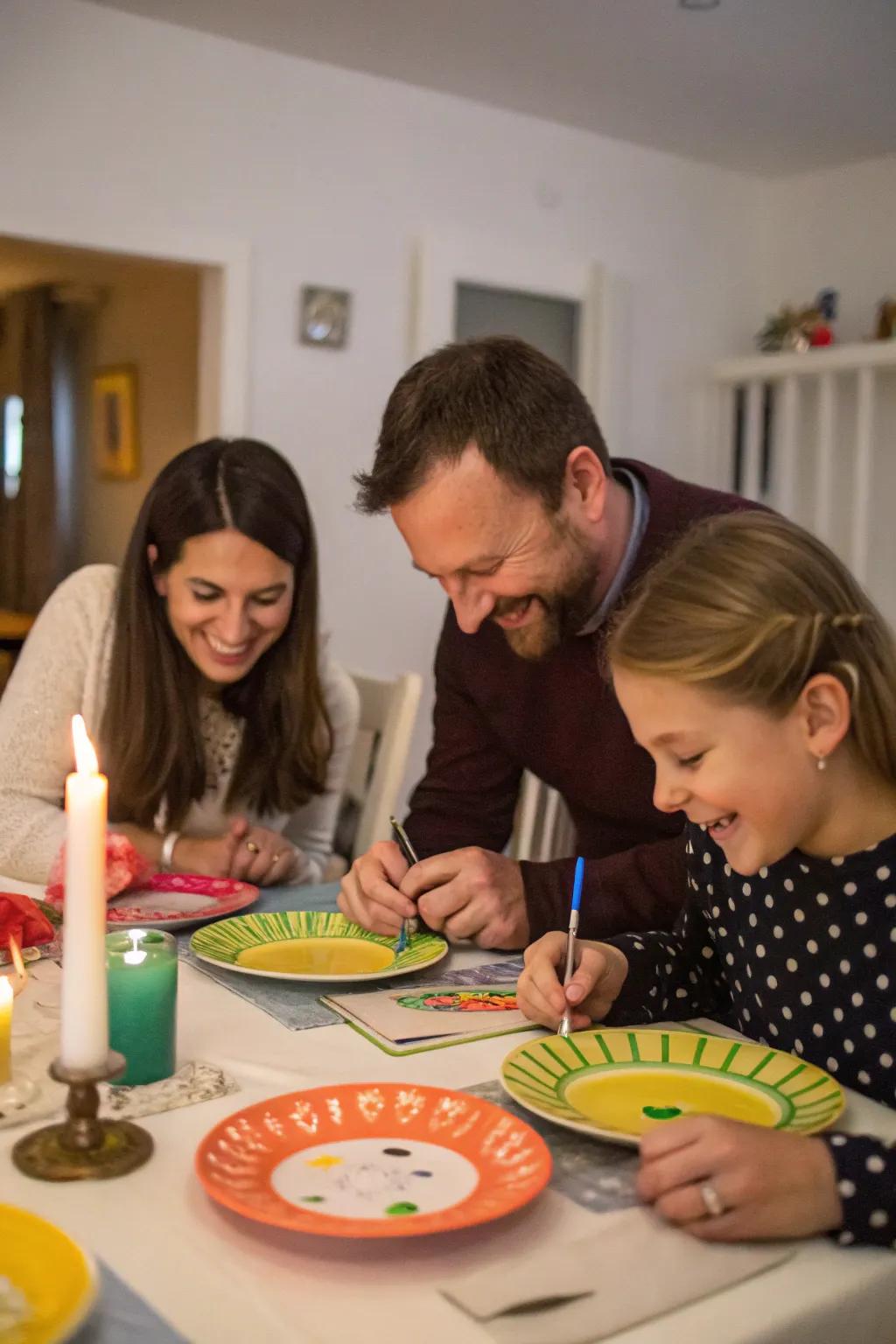 A family bonding over writing and breaking plates together.