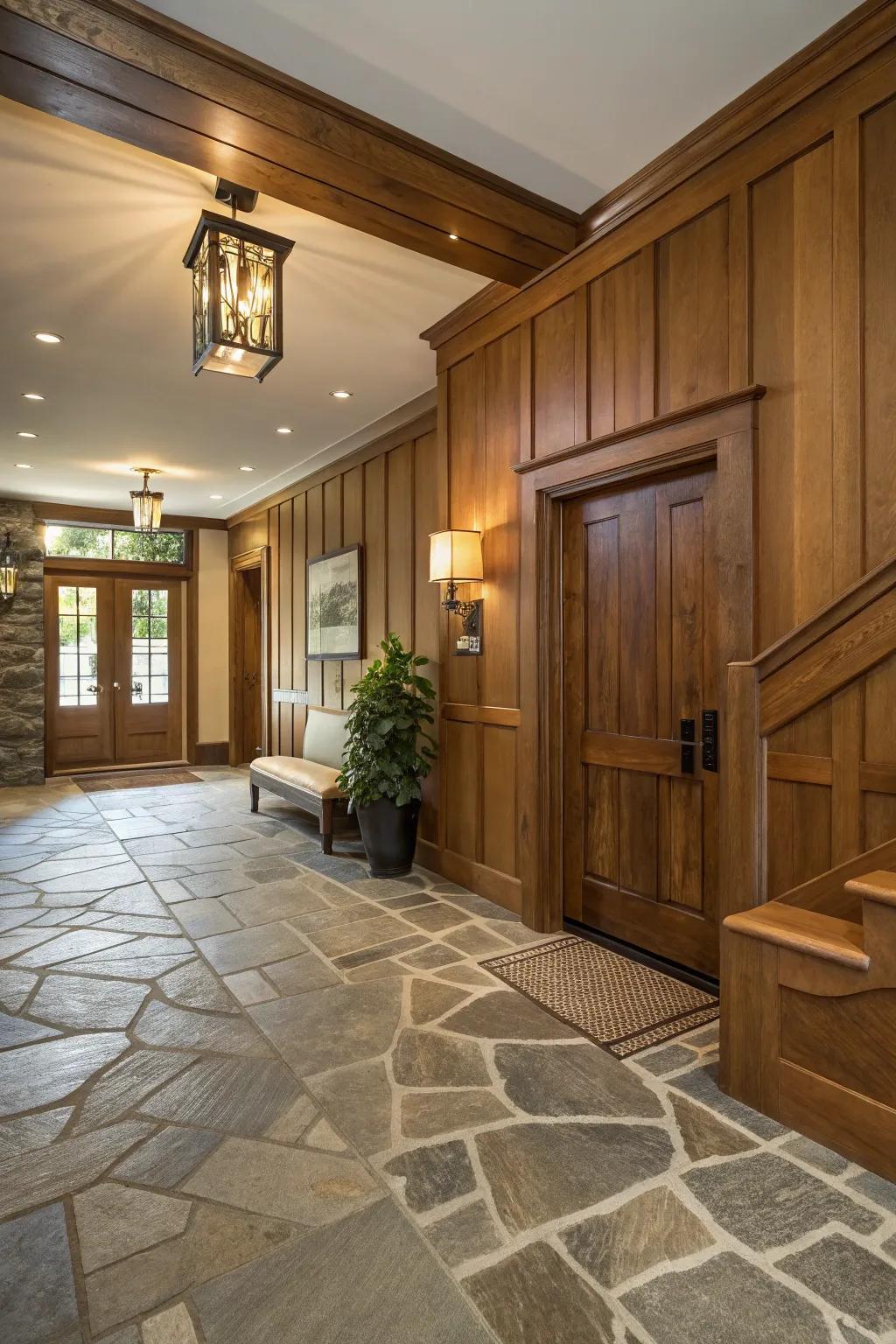 A lobby featuring natural materials for a warm atmosphere