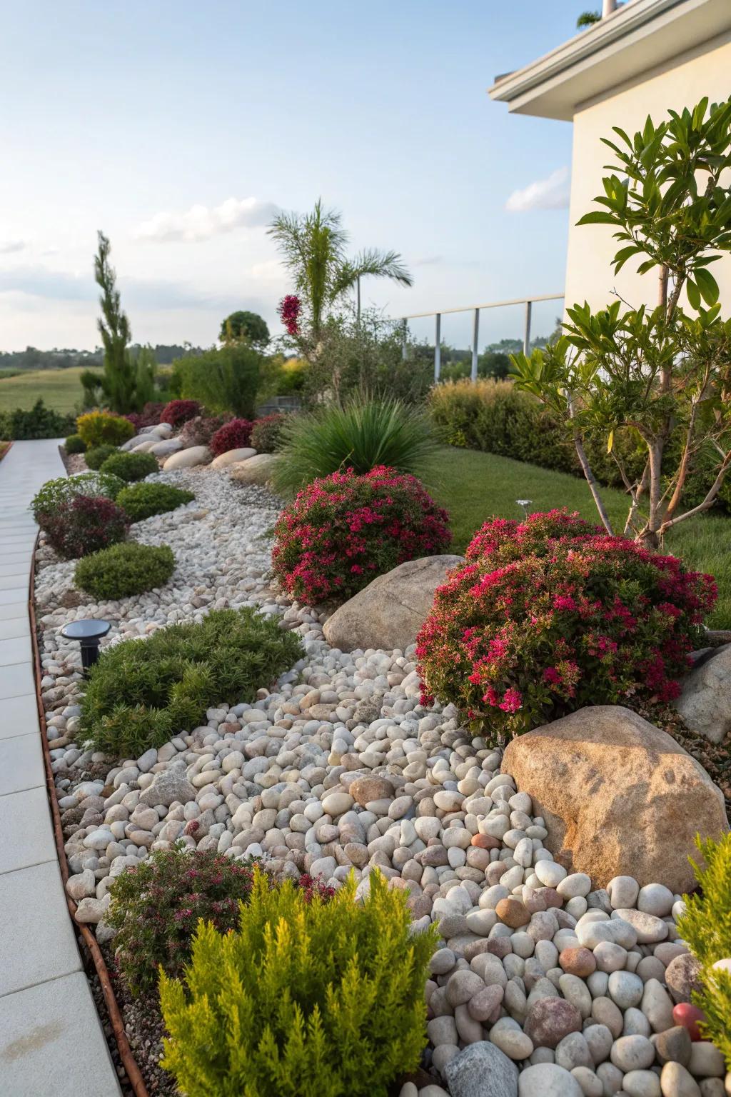 Decorative pebbles add texture and charm.