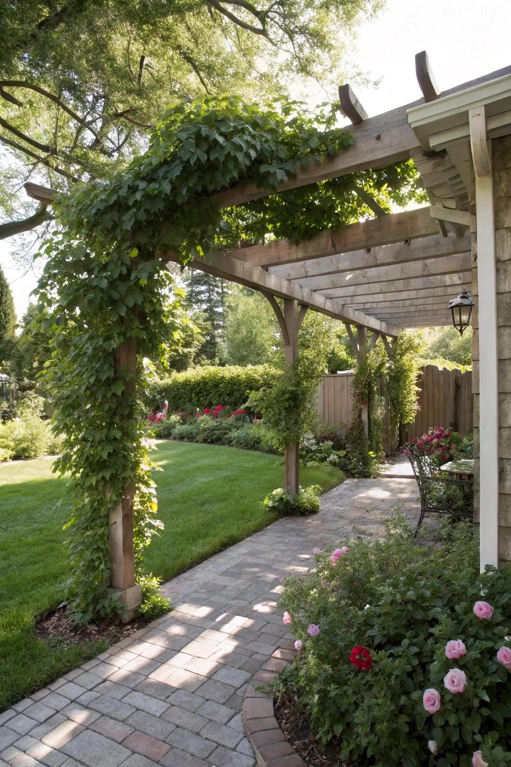 A pergola offers shade and a focal point for your backyard.