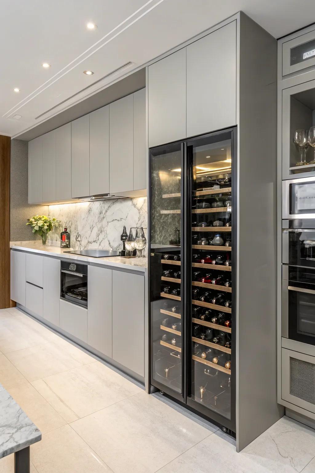 A built-in wine rack seamlessly blends storage with style.