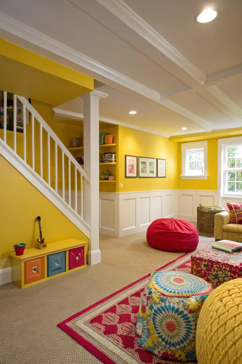 Sunny yellow brings cheer and energy to your basement.