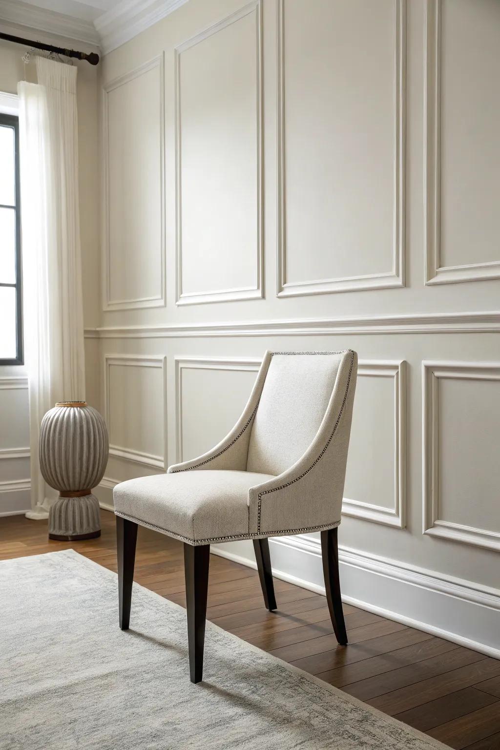 Minimalist lines create elegance with modern chair rails.