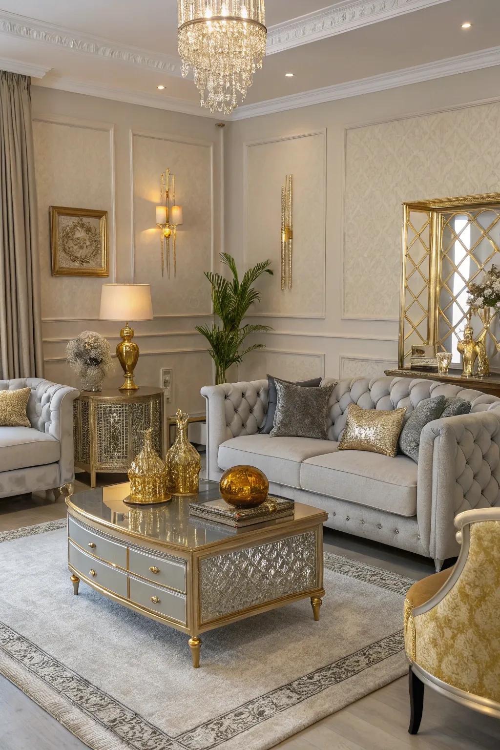 A harmonious blend of modern and vintage elements in gold and silver.