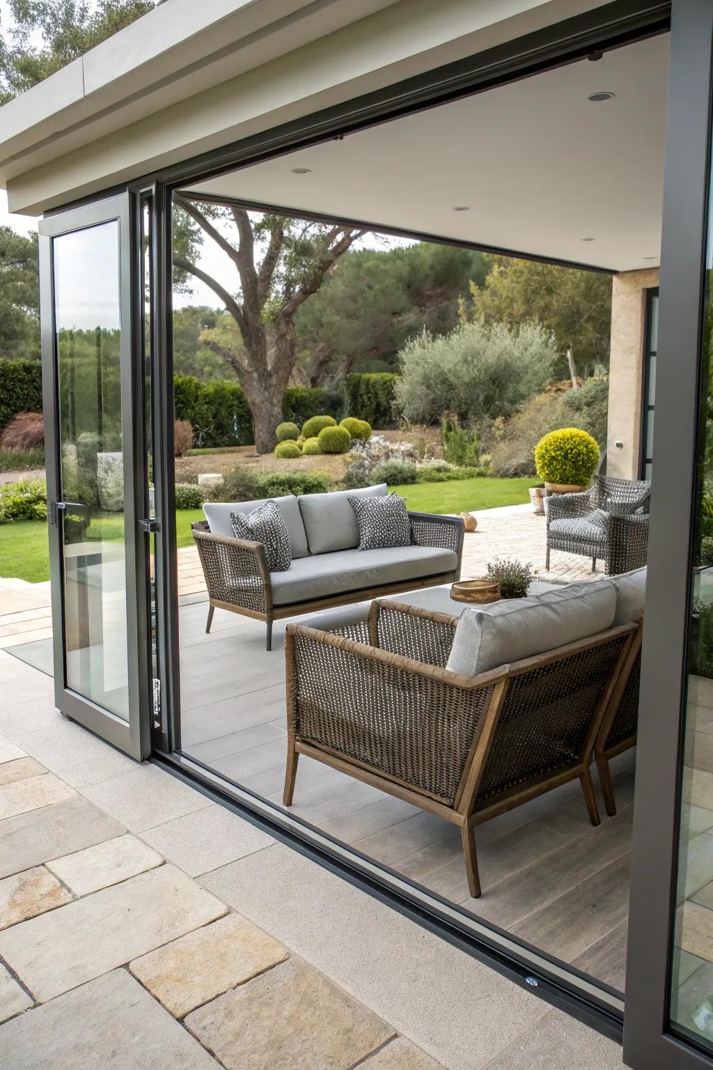 Chic furniture enhancing the modern patio vibe.