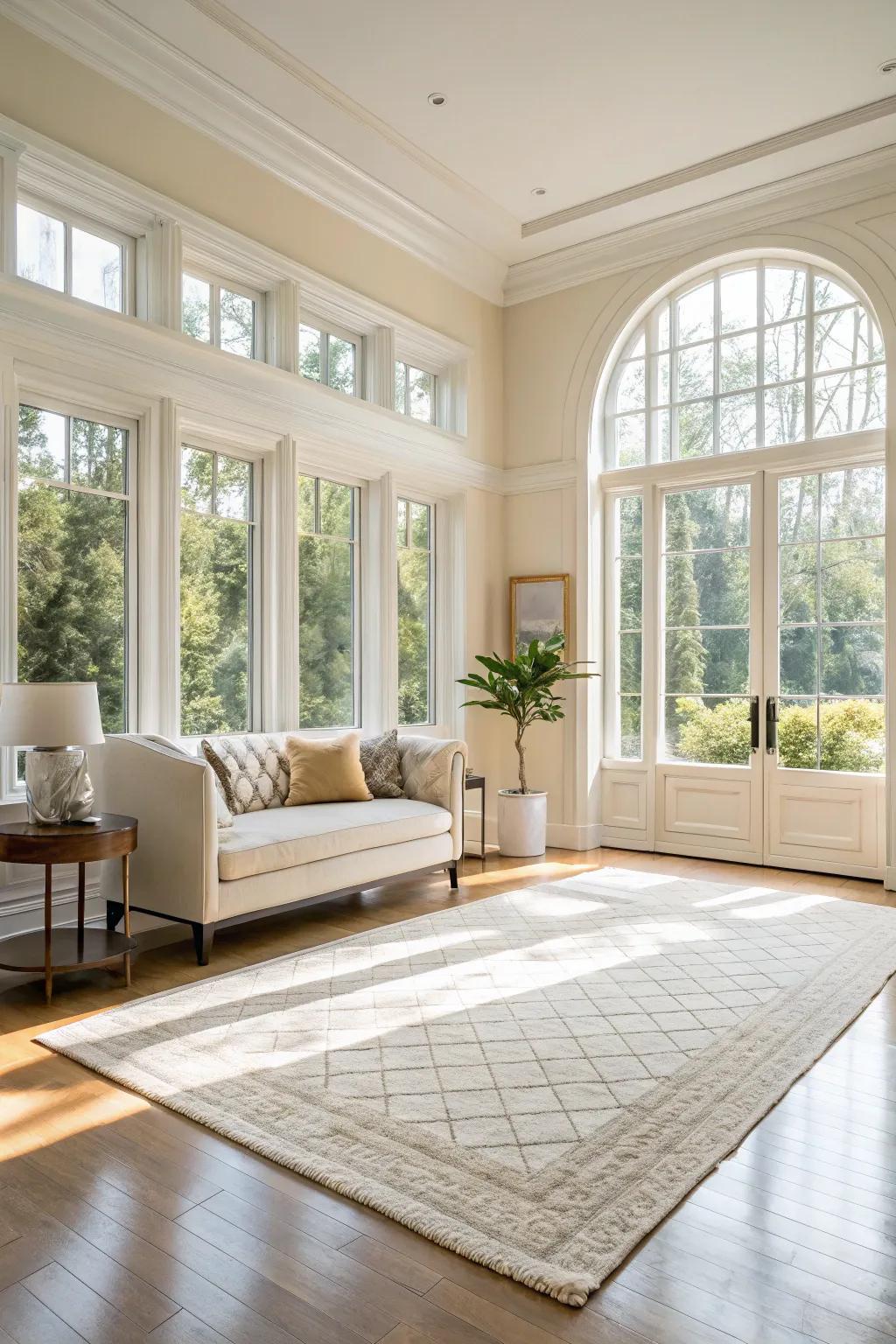 Light-colored rugs amplify the natural brightness of a room.