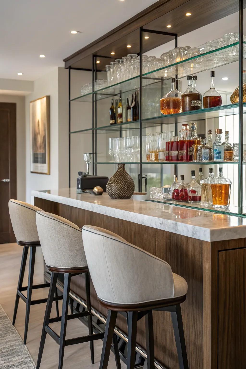 A stylish bar area becomes the focal point of your speakeasy space.