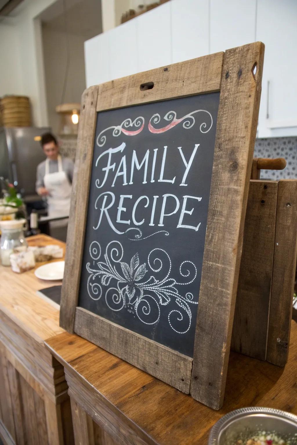 A family recipe proudly displayed, adding a personal touch to the kitchen.
