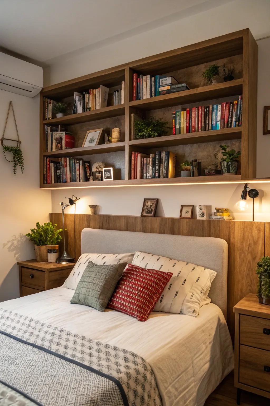 A headboard with hidden storage is a game-changer.