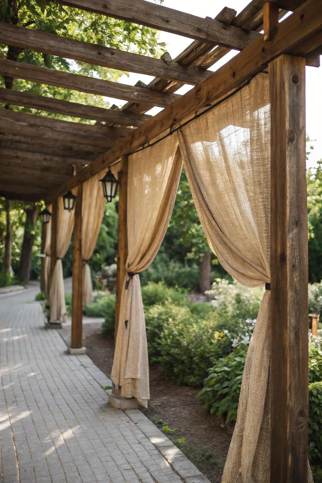 A rustic canopy made from natural materials invites relaxation.