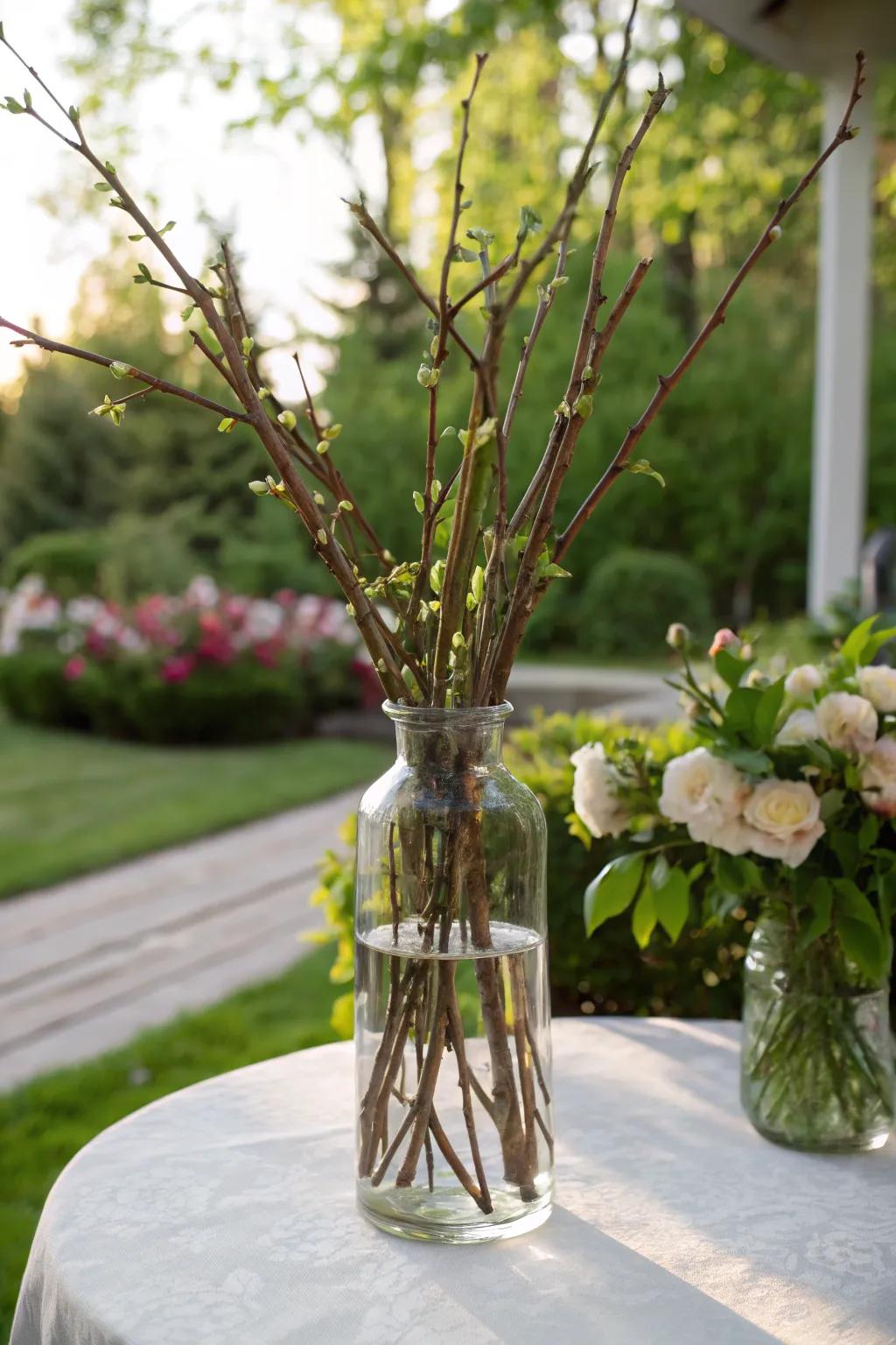 Cut branches in a vase create a simple yet striking centerpiece.