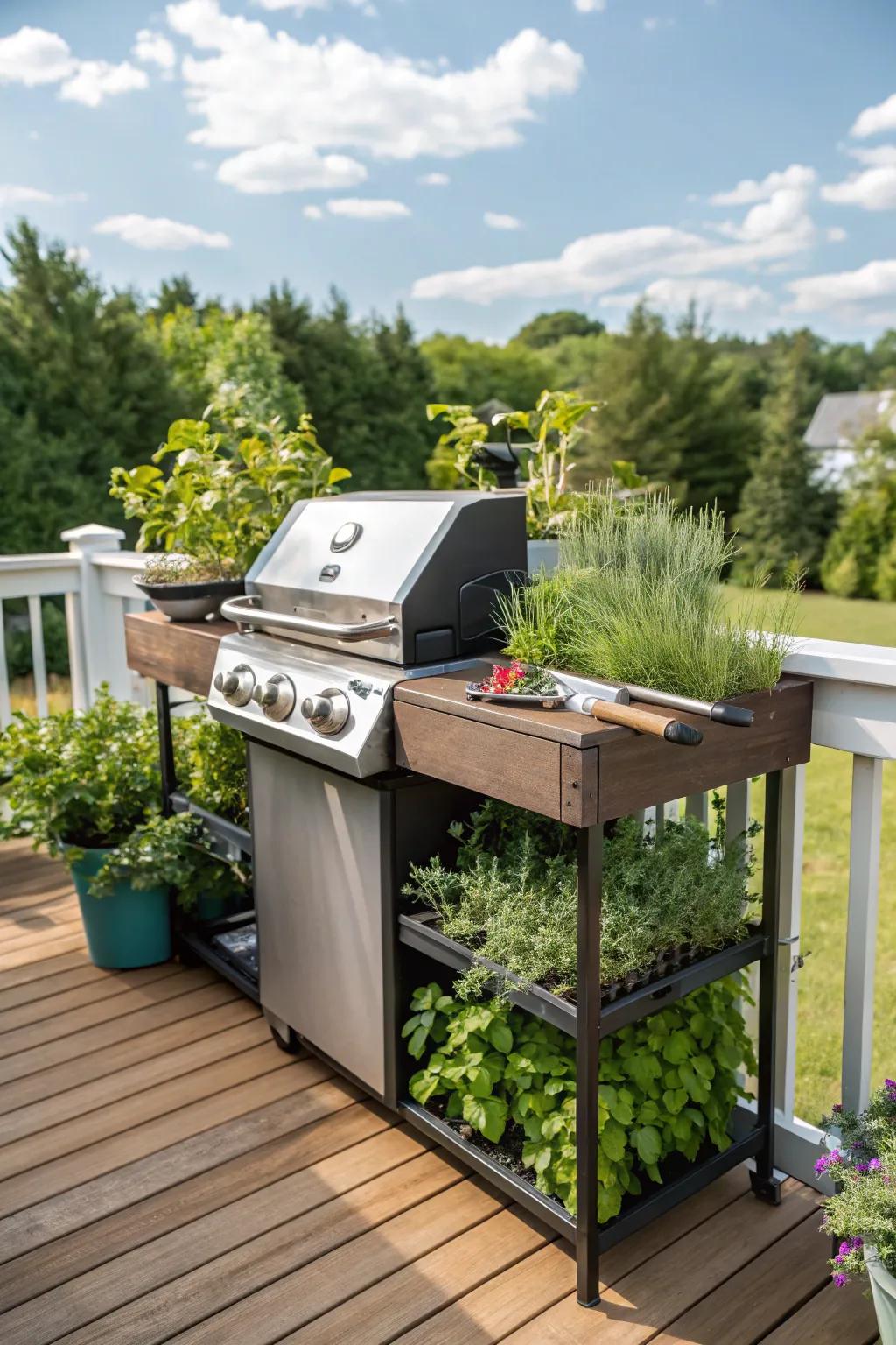 Fresh herbs at your fingertips with a grill station herb garden.