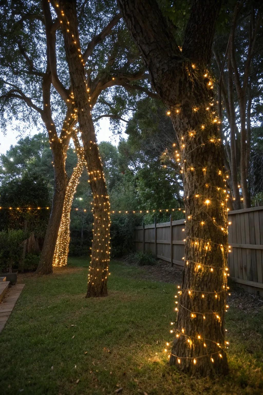 Fairy lights in trees transform your garden into a magical wonderland.