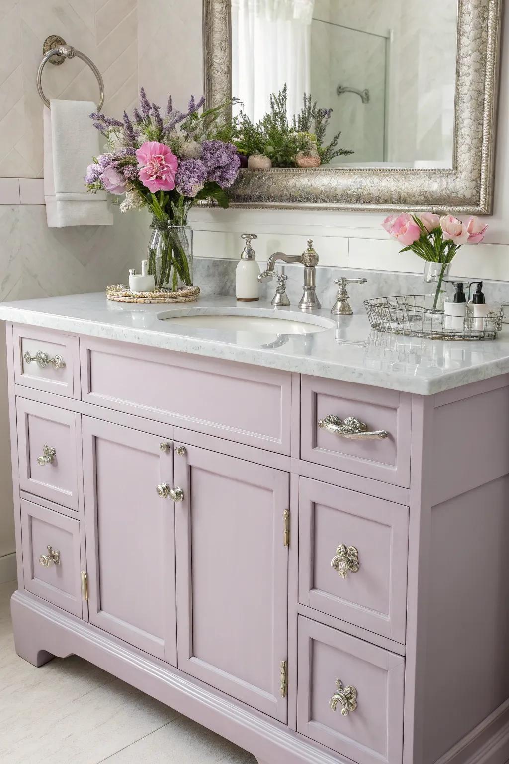 Lavender hues create a feminine and dreamy atmosphere.