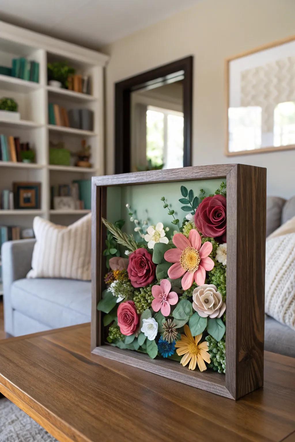 Botanical-themed shadow box brings the beauty of nature indoors.