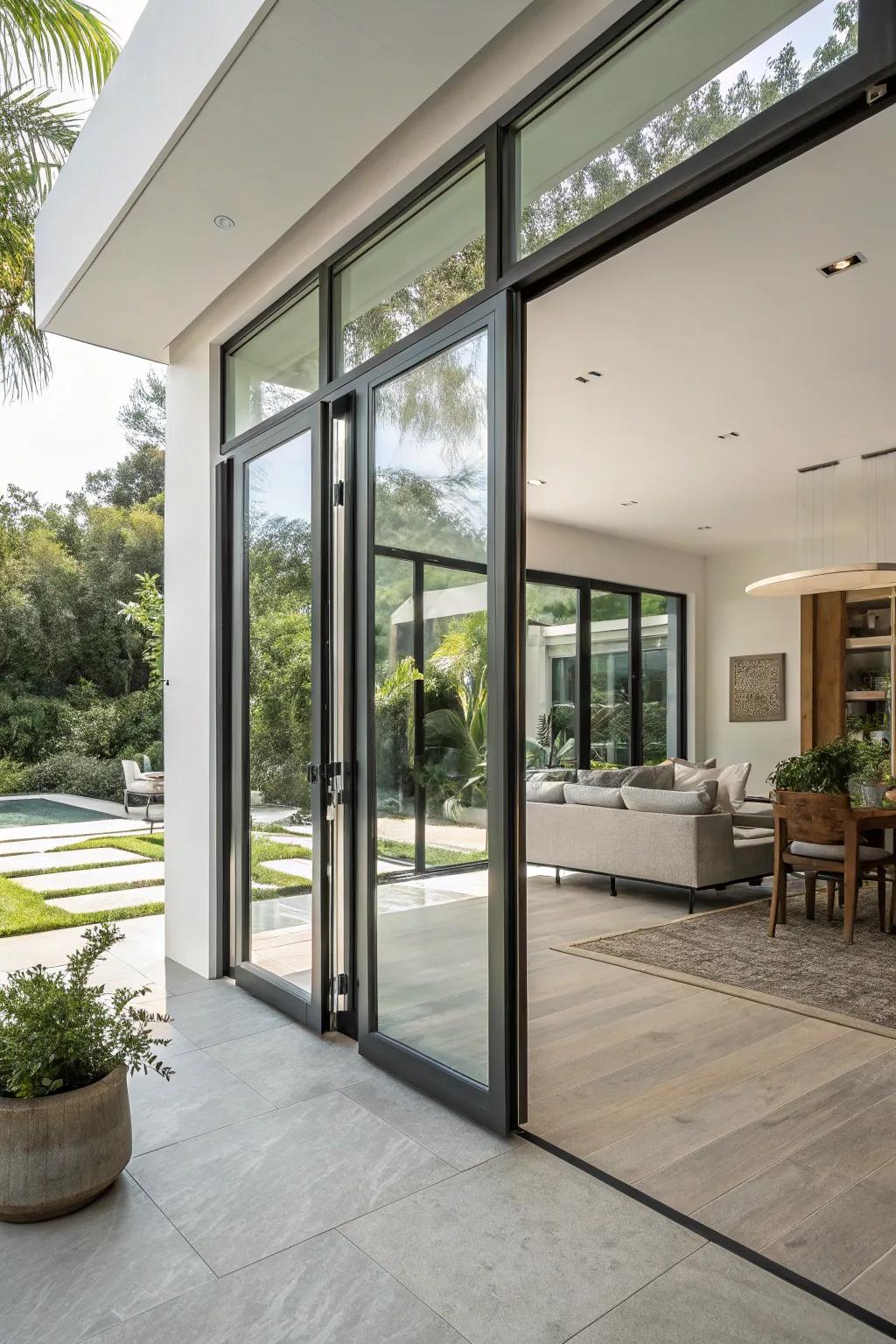 Pivot doors offer a modern and stylish entry to your patio.