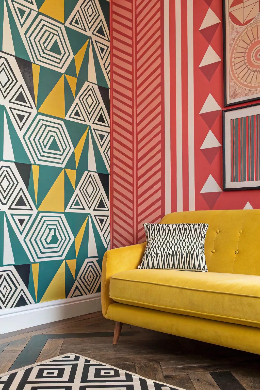 Layered graphics add visual interest and depth.