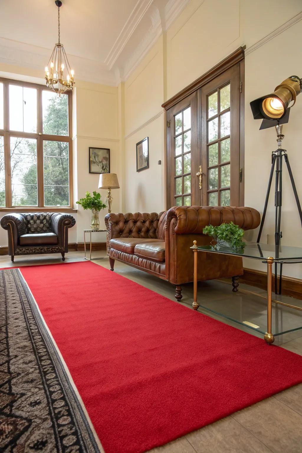 A harmonious blend of vintage and modern elements on a red carpet backdrop.
