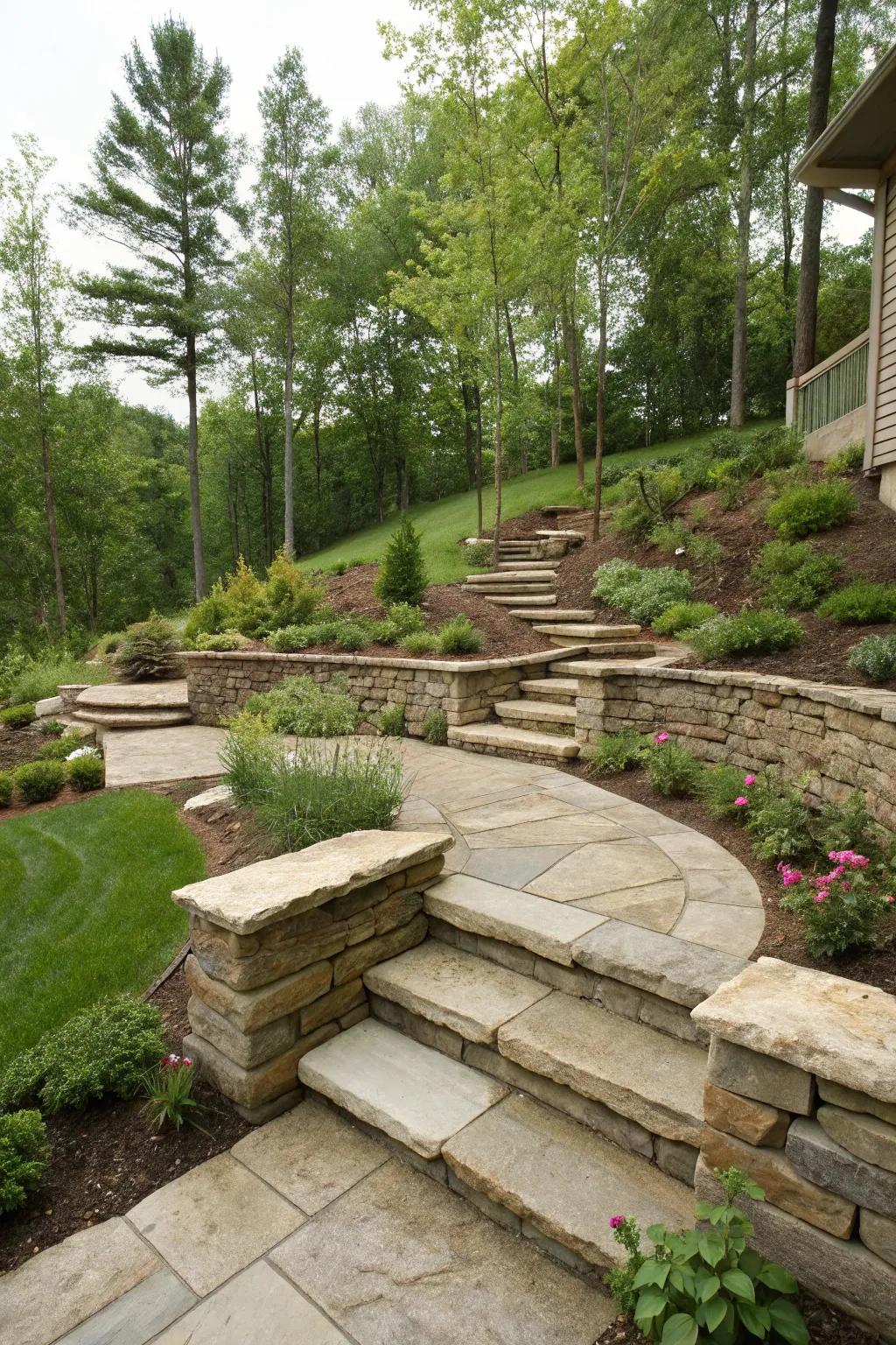 Steps and pathways provide functionality and charm.