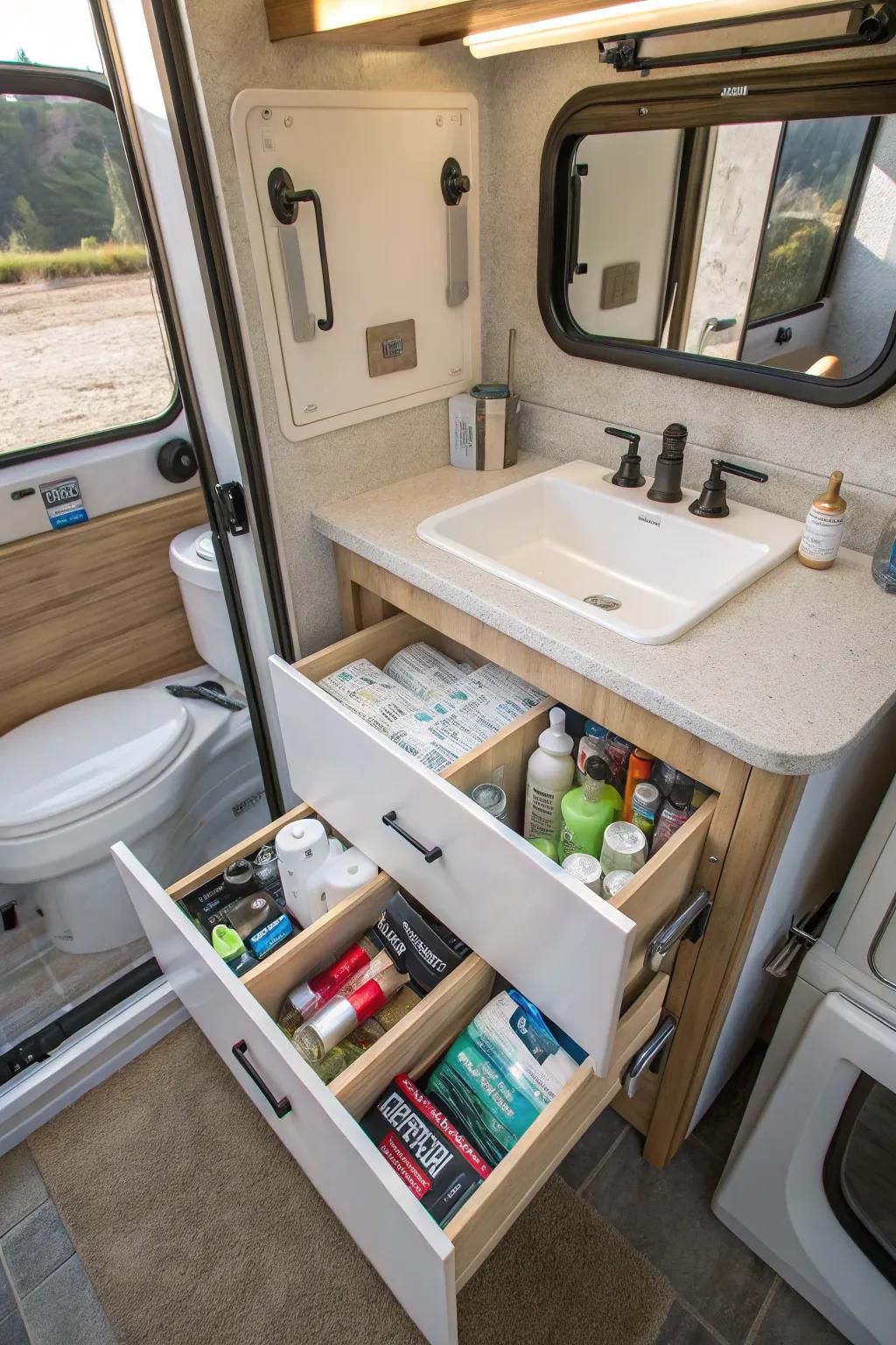 Enhance under-sink storage with slide-out drawers.