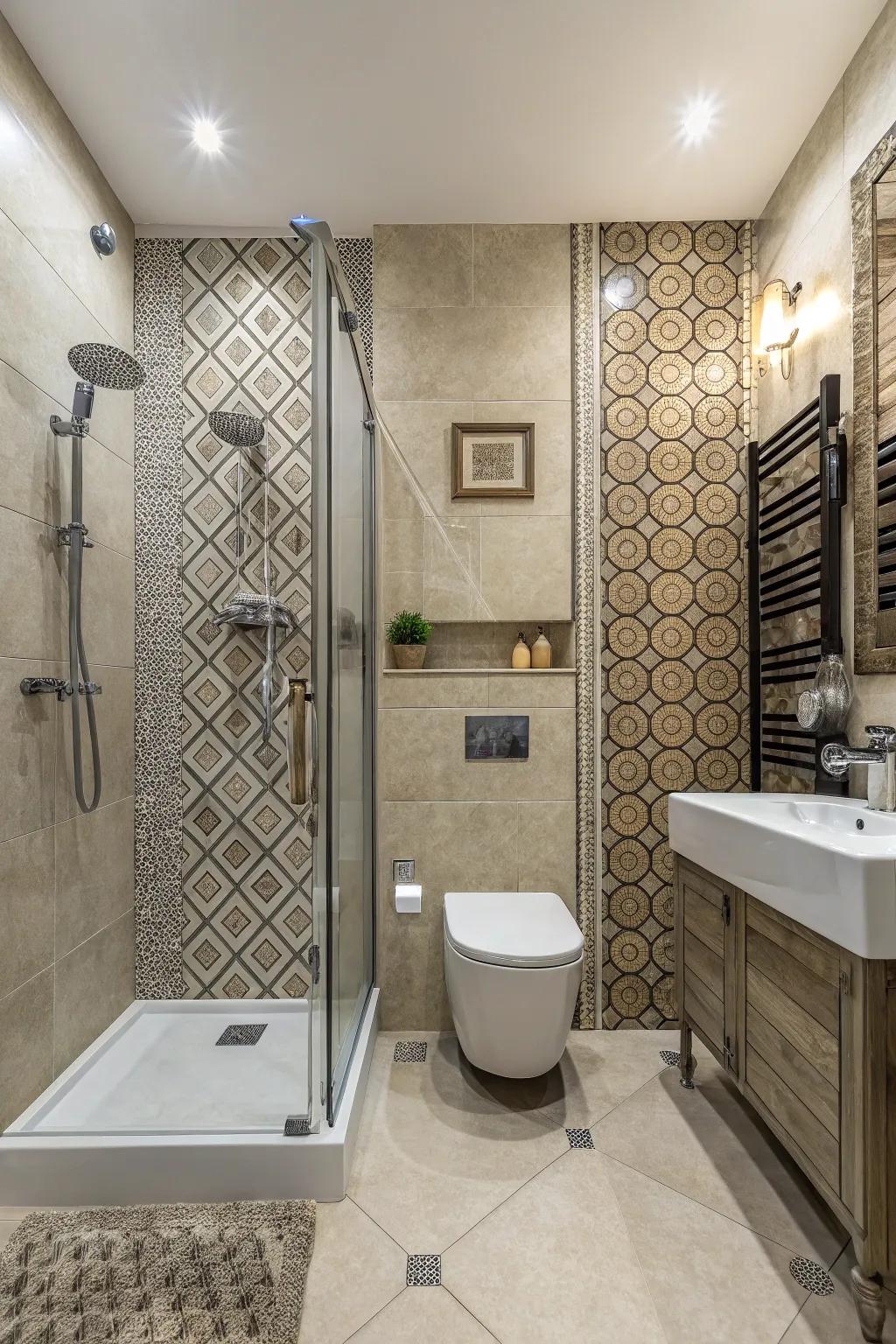 Tile accents add personality and depth to your bathroom layout.