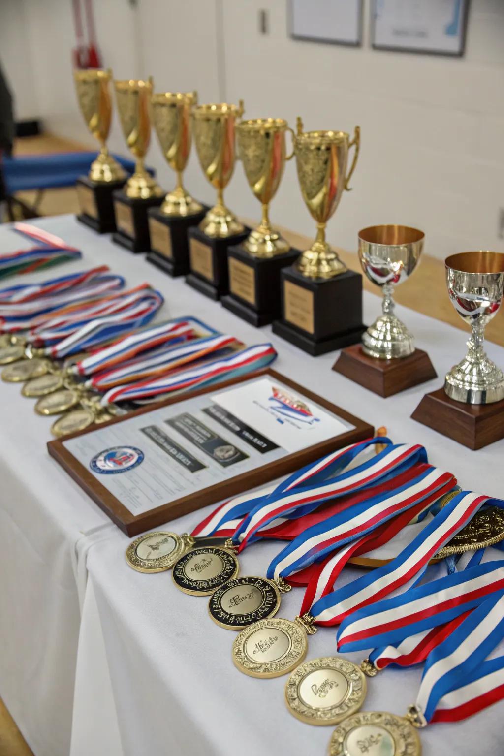 Medals and awards proudly displayed pay homage to perseverance and talent.
