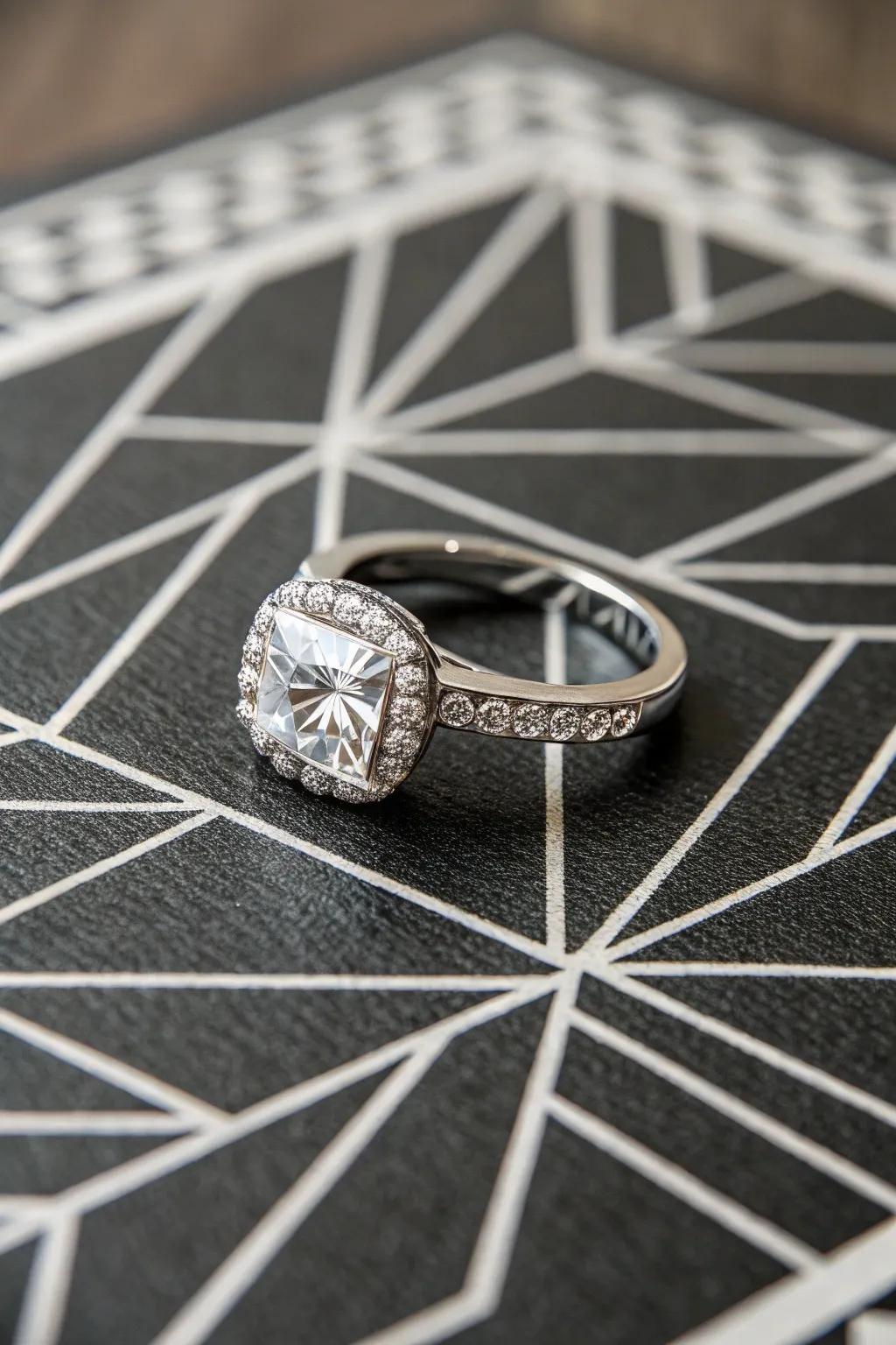 A modern bezel set diamond ring with a contemporary flair.