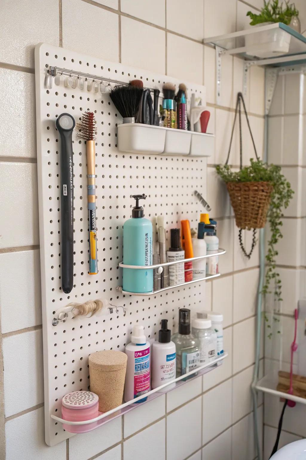 Pegboards offer flexible storage solutions.