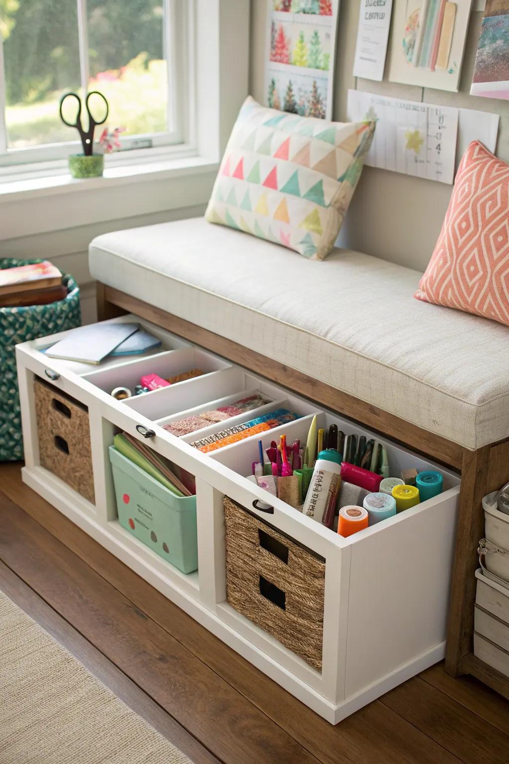 Multipurpose furniture maximizes functionality in a small space.