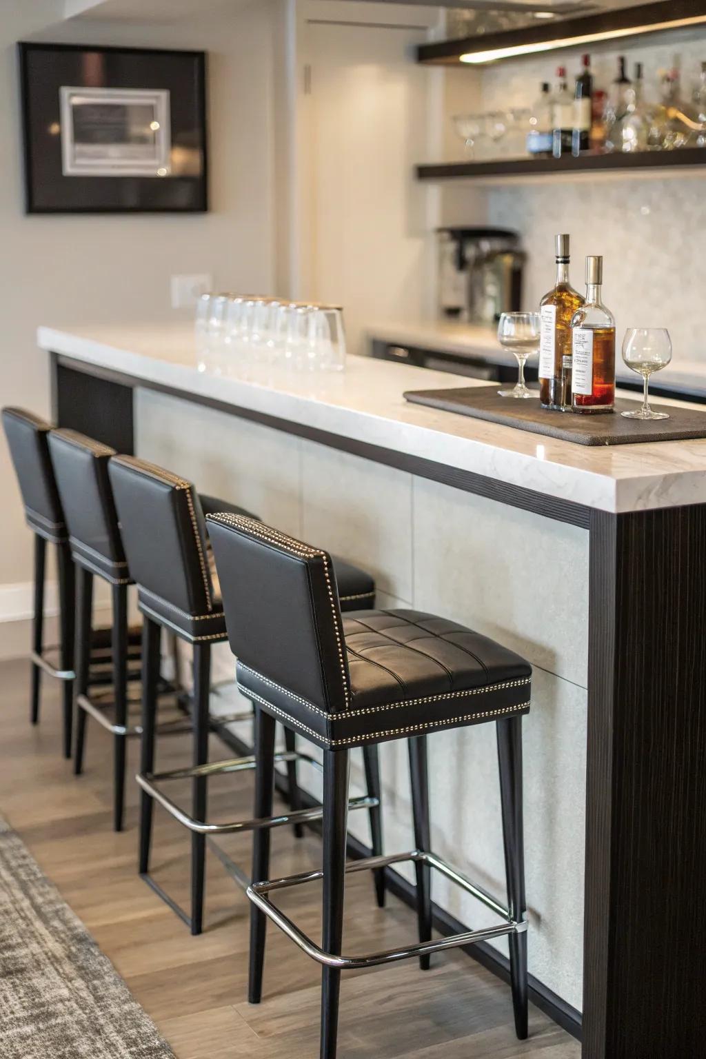 Compact seating solutions keep your home bar area neat and stylish.