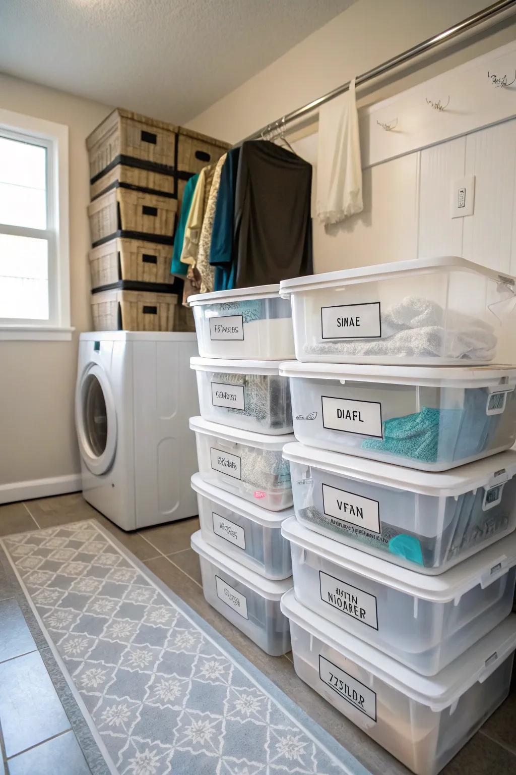 Organize efficiently with stackable storage bins.