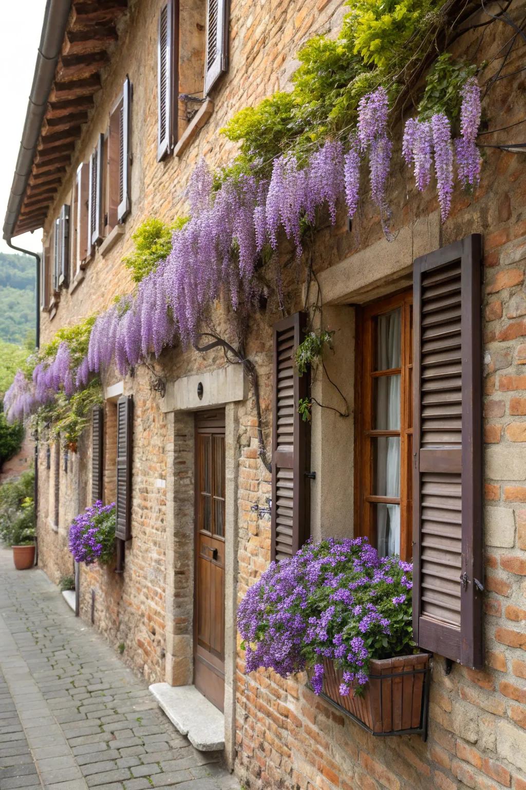 Lavender in window boxes offers a unique vertical display.