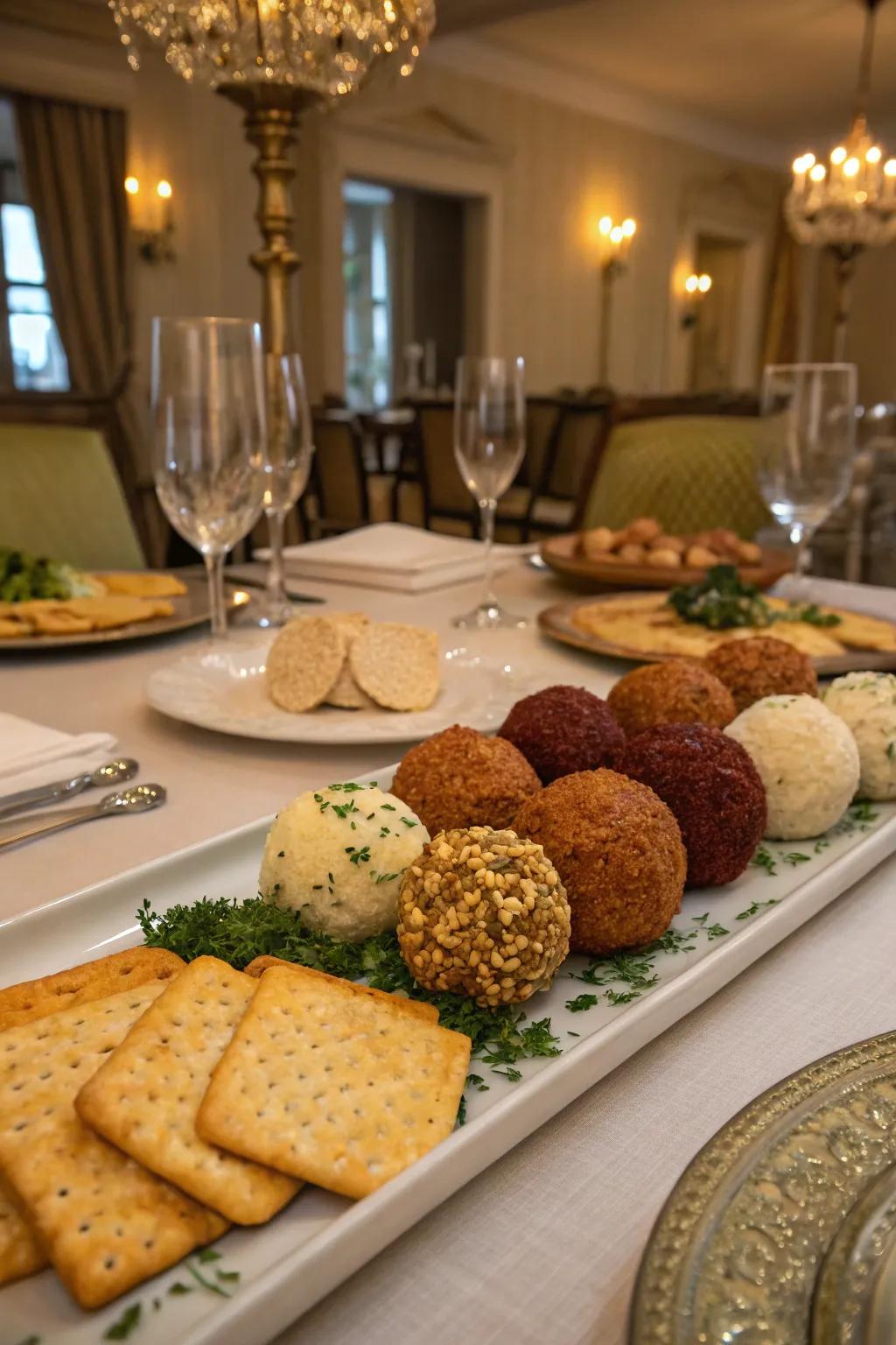 An assortment of gourmet cheese balls for a touch of class.