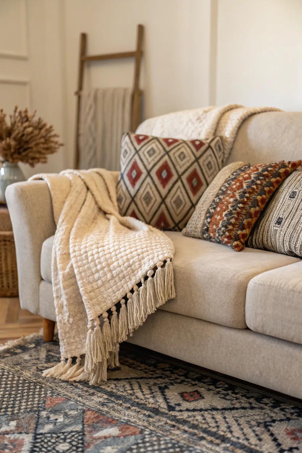 Textured fabrics add depth and warmth to any space.