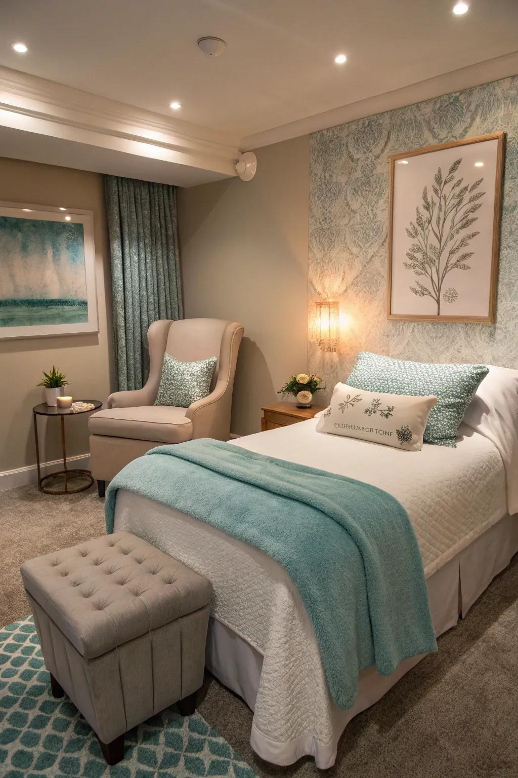 A cozy seating area enhances the spa-like atmosphere of your bedroom.