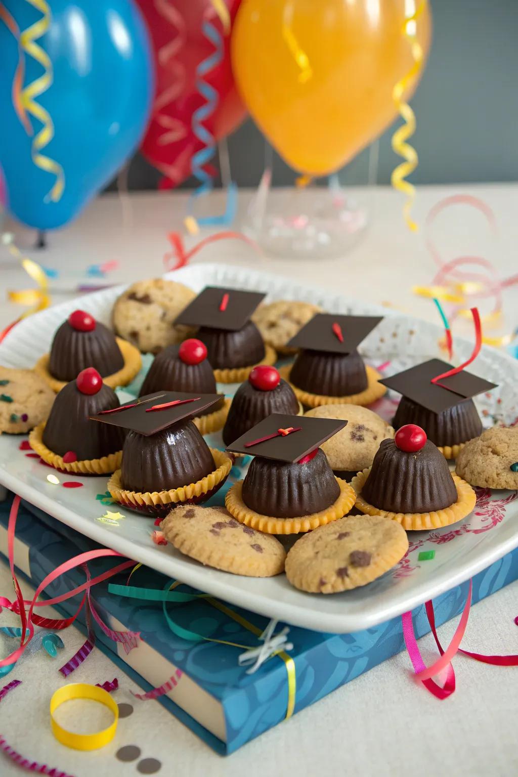 Edible graduation caps are a delightful treat and conversation starter.