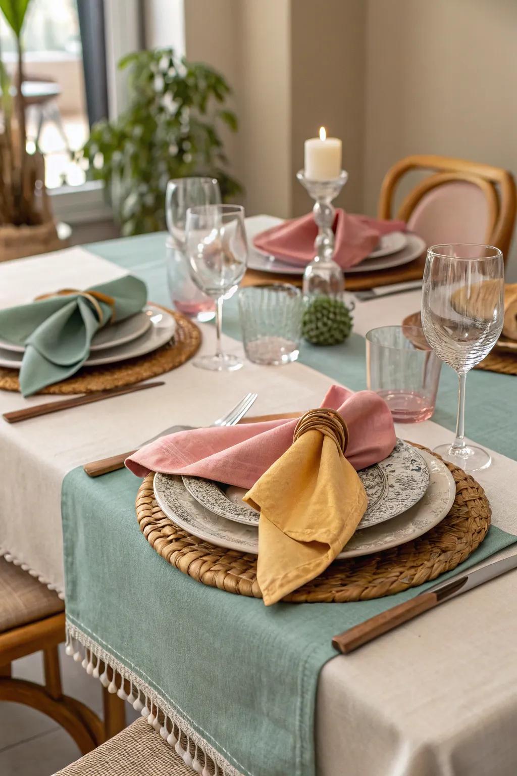 Harmonious color coordination creates a polished table setting.