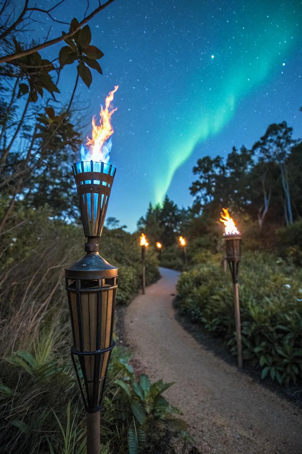 Wow your guests with colorful flame tiki torches.