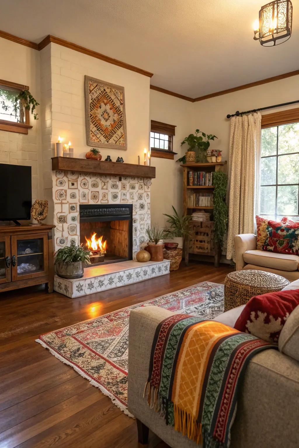 A cozy atmosphere with warm wood floors and eclectic decor.