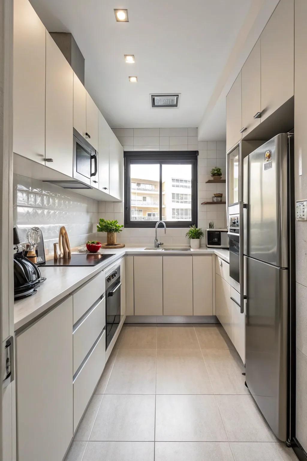 An efficient layout maximizes functionality in a compact kitchen.