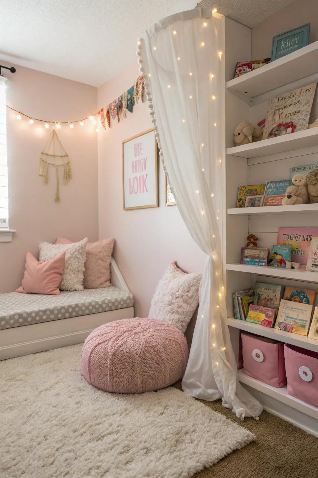 A reading nook invites your child into the world of books.